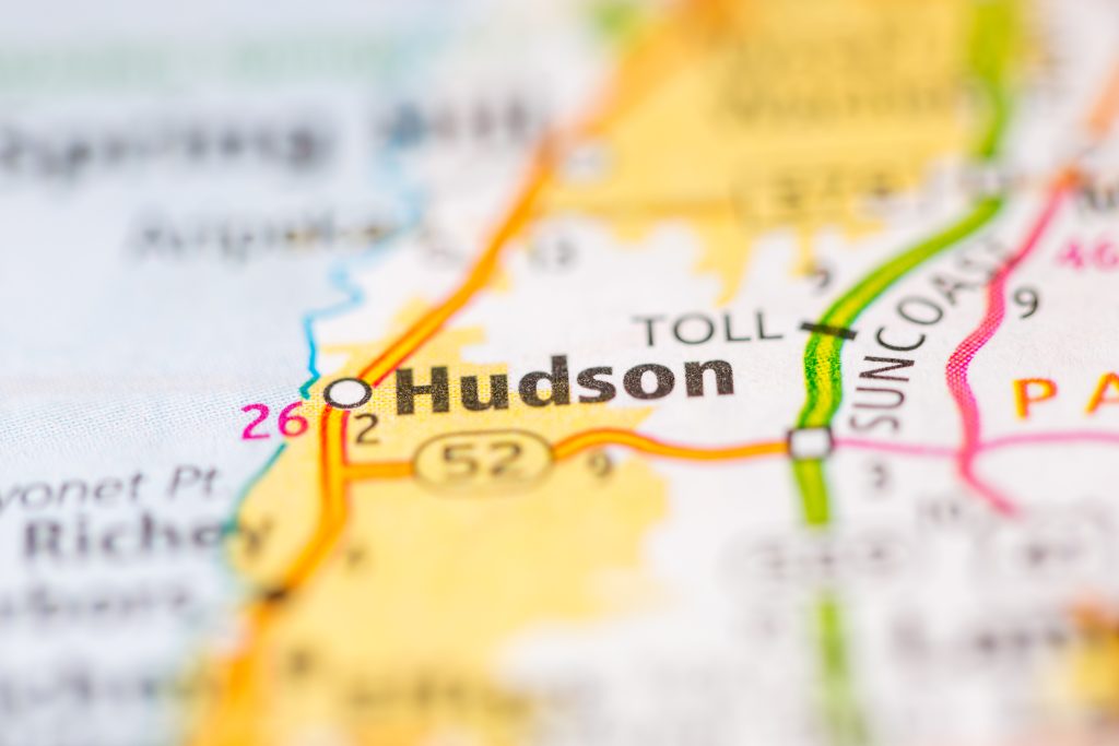 Hudson, NY location highlighted on a map